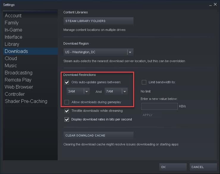 Steam Update Settings