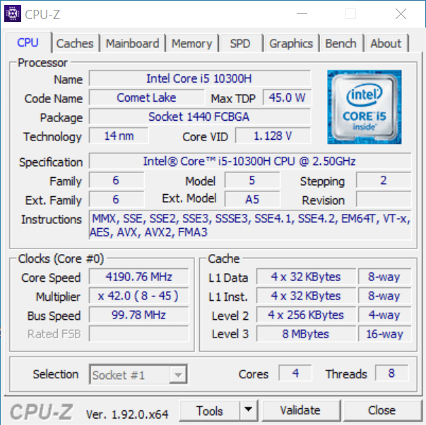 Core i5 10300H CPU-Z