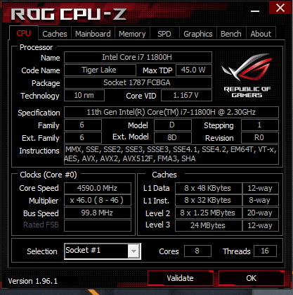 Asus TUF Gaming F15 CPU-Z